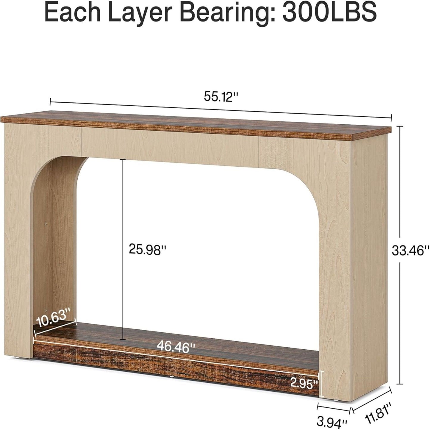 2 Tier Narrow Console Table With LED Lights For Entryway - Brown