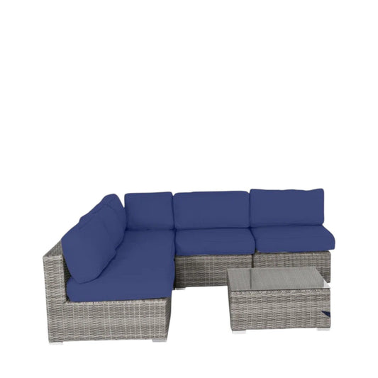 Outdoor Wicker Sofa Set 6 Piece Patio Collection Weather Resistant Cushions - Light Gray