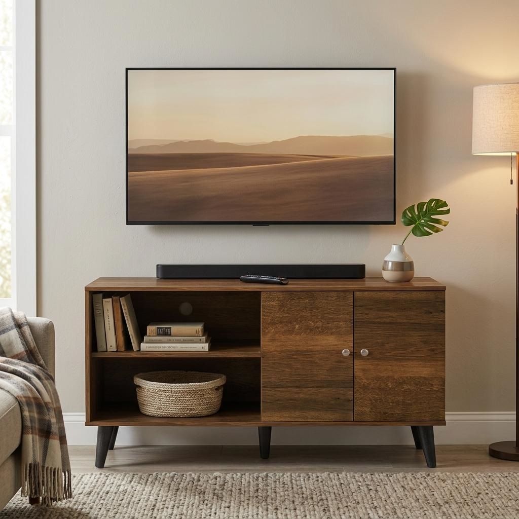 Amidon - TV Stand, With 2 Storage Shelves And 1 Cabinet