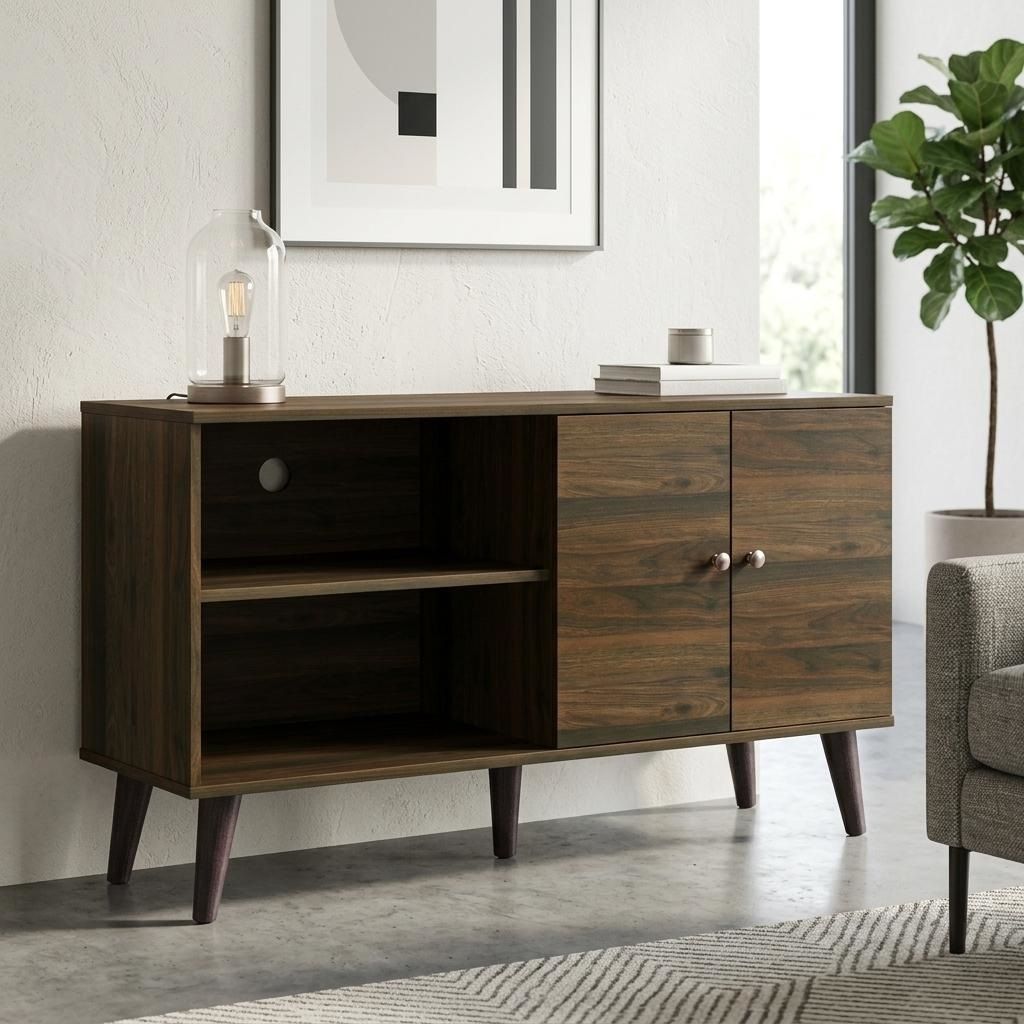 Amidon - TV Stand, With 2 Storage Shelves And 1 Cabinet