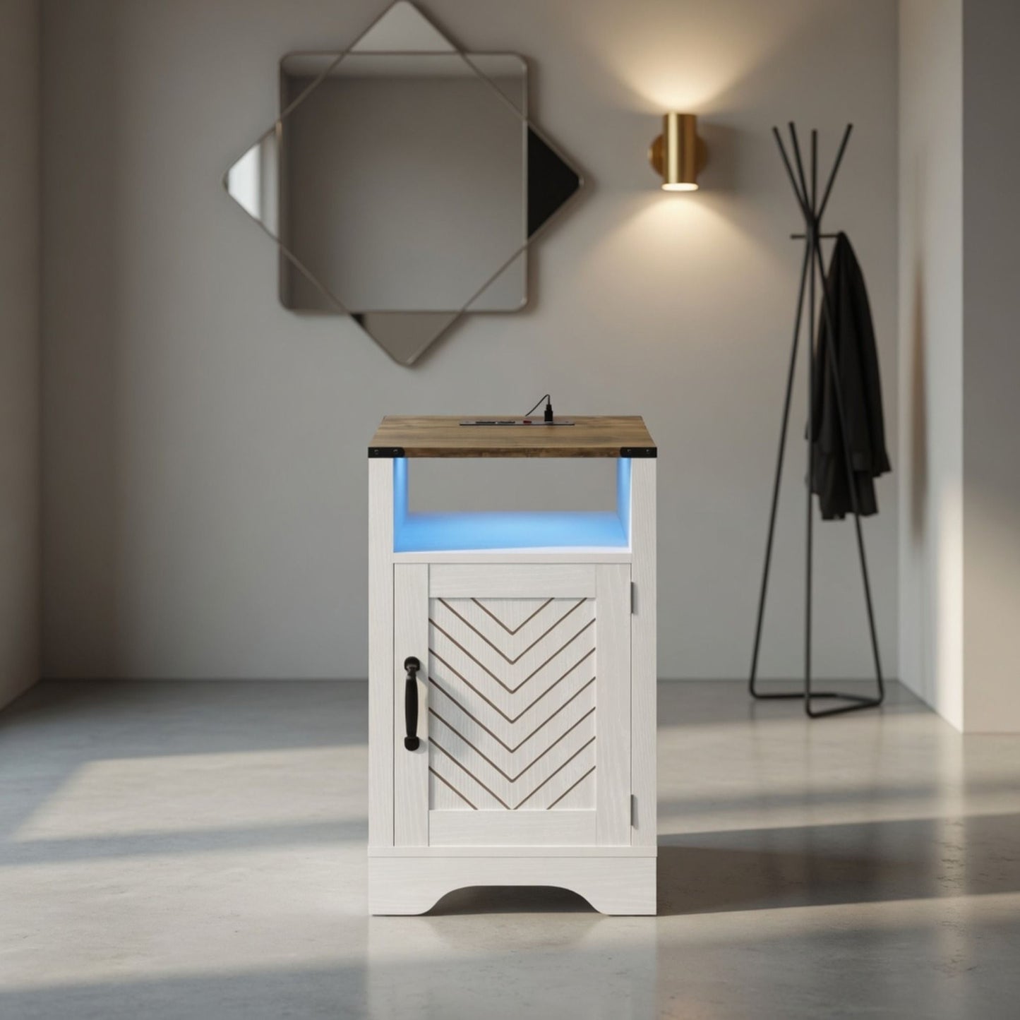 Farmhouse Nightstand With Charging Station & Storage