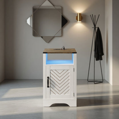 Farmhouse Nightstand With Charging Station & Storage