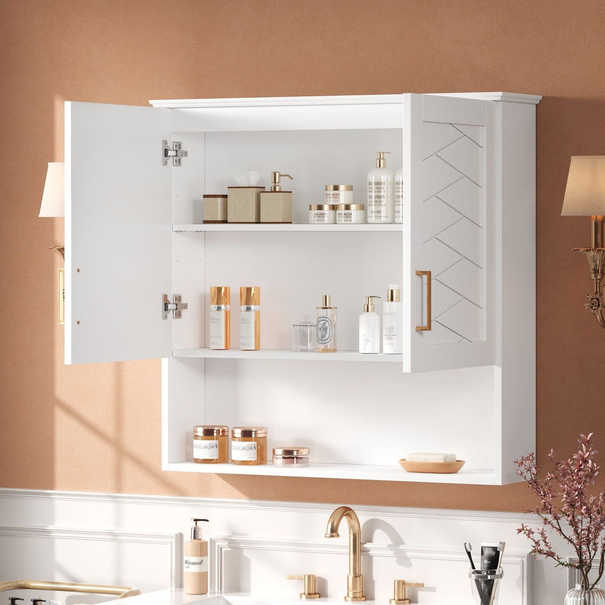 30" Bathroom Cabinet With Adjustable Shelf, Wall Mounted Medicine Cabinet - White