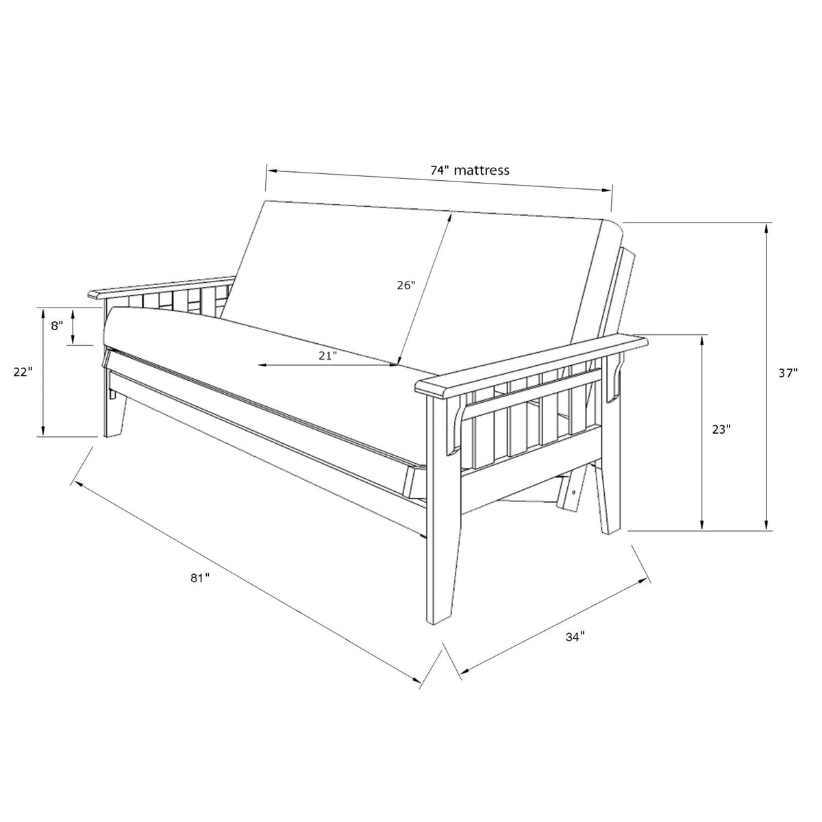 Montana - Full Size Futon Frame - Aqua