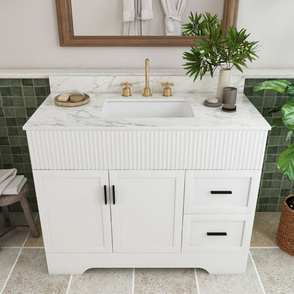 Bathroom Vanity Set, Fluted Cabinet, Soft Close Doors, 3 Faucet Holes, Sink Included - White