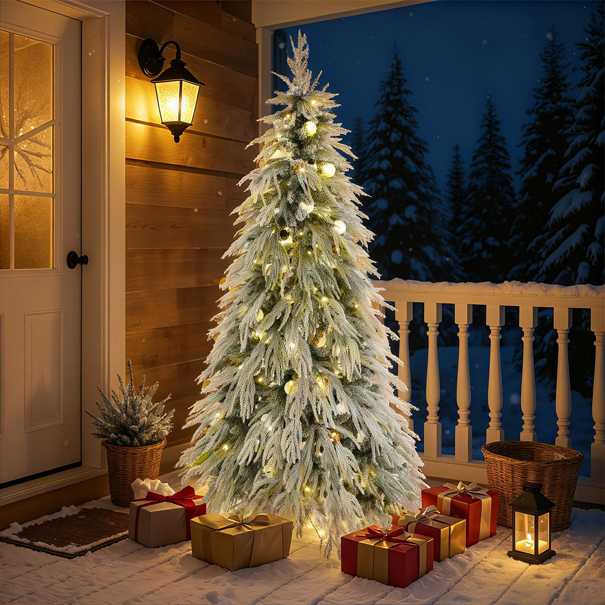 Snow Flocked Christmas Tree With LED Lights