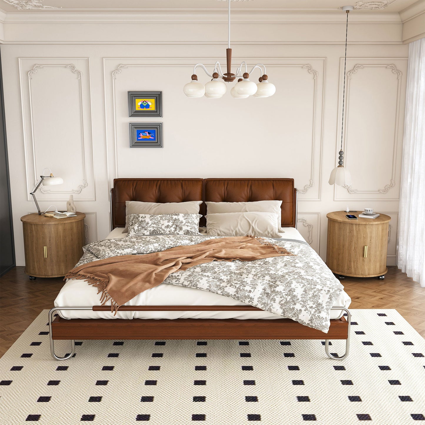 Cylinder Nightstand With Charging Station & Sliding Door