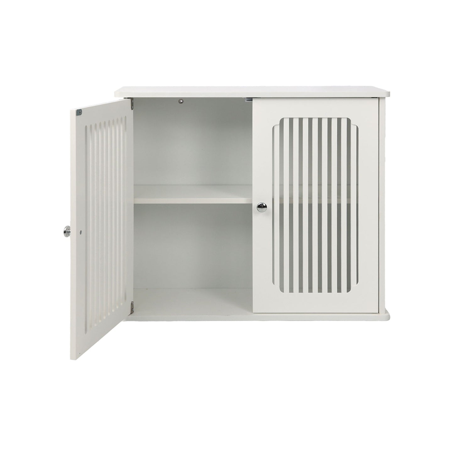 Louvered Double Door Wall Mounted Bathroom Cabinet - White