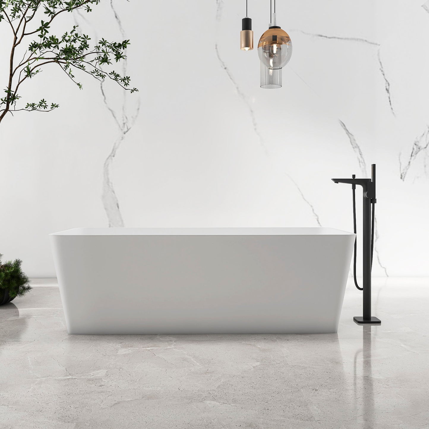 Freestandingn And Solid Surface, Soaking Bathtub For Bathroom - Matte White
