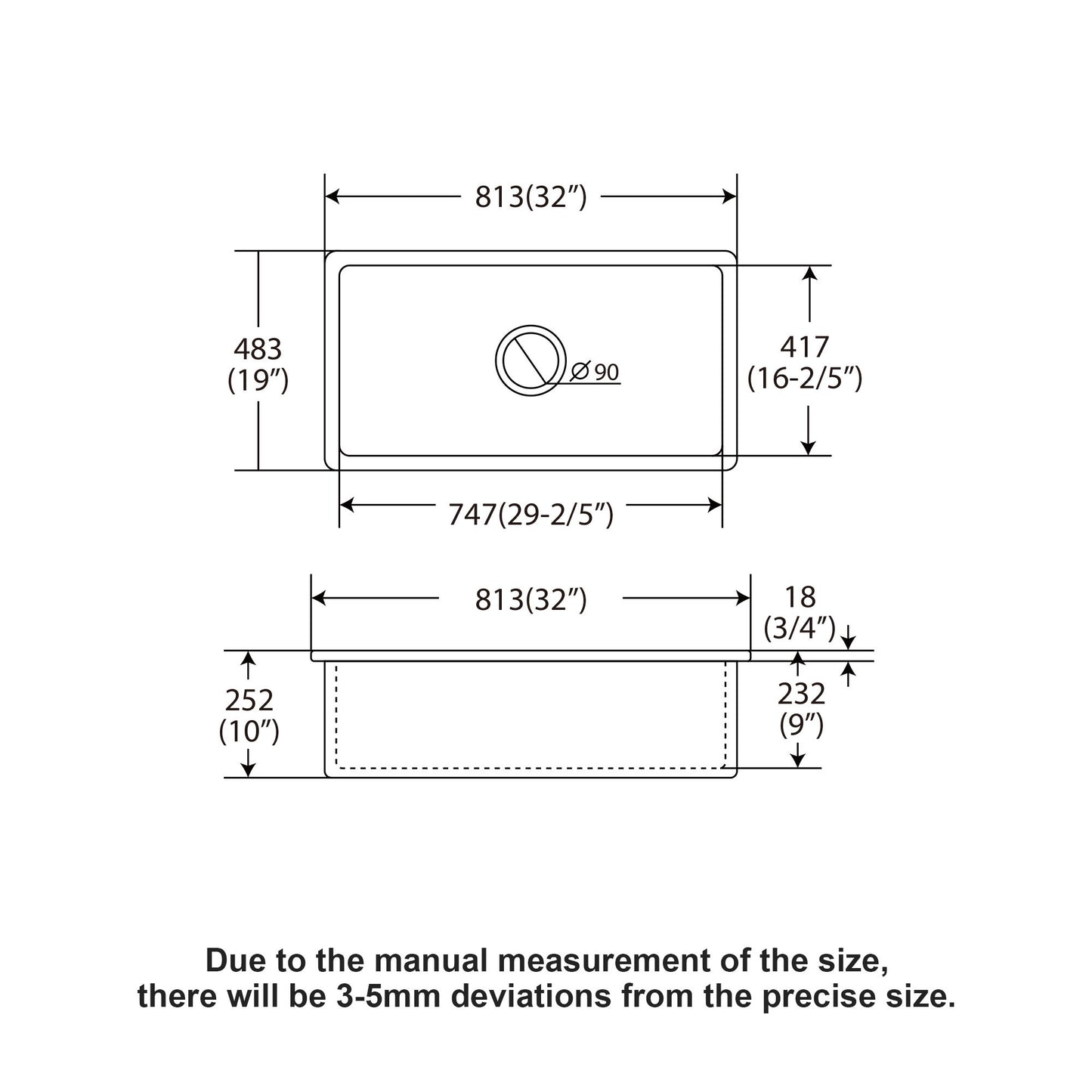Rectangular Deep Single Bowl Kitchen Sink