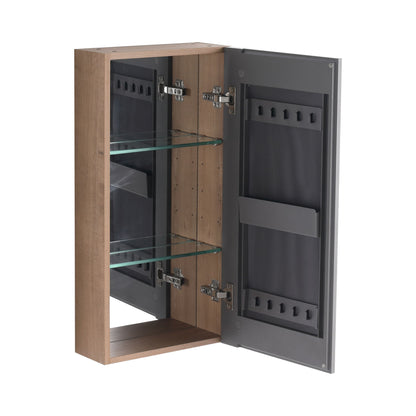 14" Bathroom Mirror Cabinet With Adjustable Shelves, Wall Mounted Medicine Storage Cabinet Frame With Soft Closing Hinges - Imitative Oak