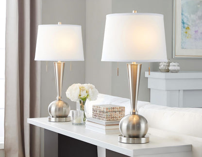 Jules - Contemporary Table Lamp Built In USB Port (Set of 2) - Nickel / White