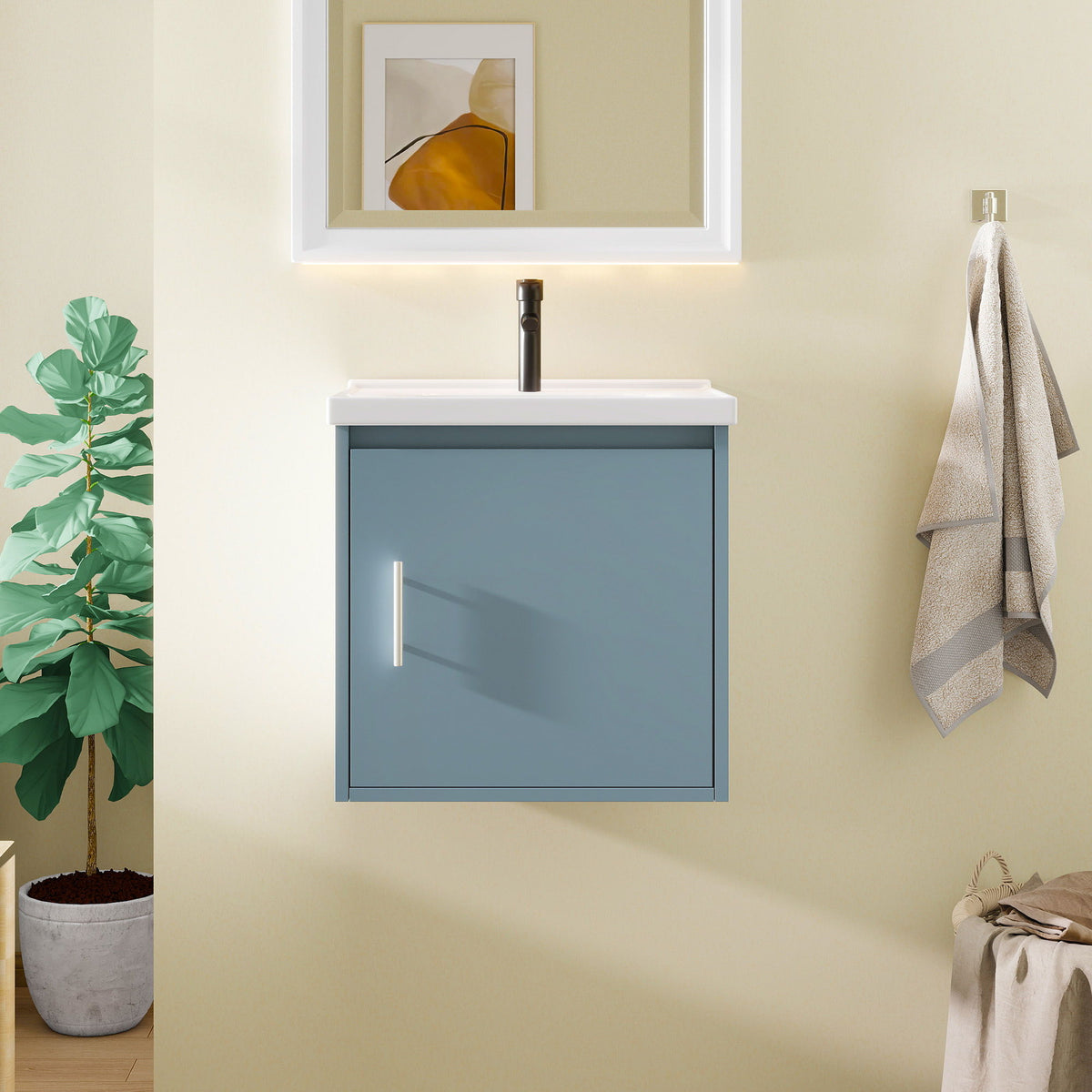 Floating Bathroom Vanity Combo, Wall Mounted Cabinet With Sink & Soft Close Doors For Small Bathrooms
