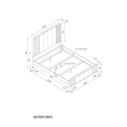 Beverly - Queen Bed With Fluted Detailing, Upholstered Headboard And Footboard, Low Profile Design - Black White