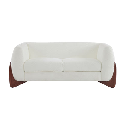 Contemporary Boucle Sherpa Sofa With Birch Wood Legs