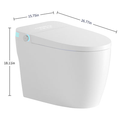 Tankless Smart Toilet With Bidet Built In, 1 Piece Bidet Toilet Seat, Auto Flush, Auto Open / Close, Heated Seat, Warm Water And Dry, Adjustable Temp, Remote Control Side Know - White