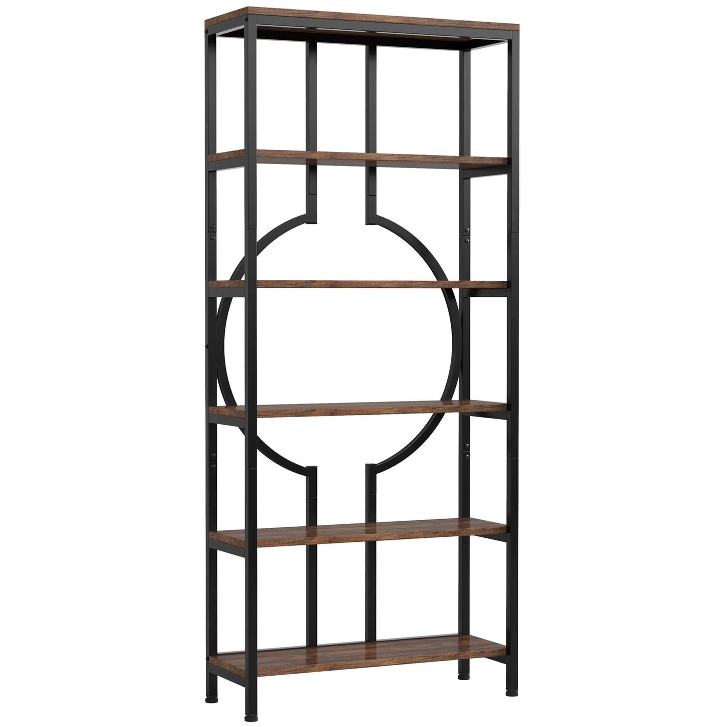 6 Tier Bookshelf For Living Room - Rustic Brown