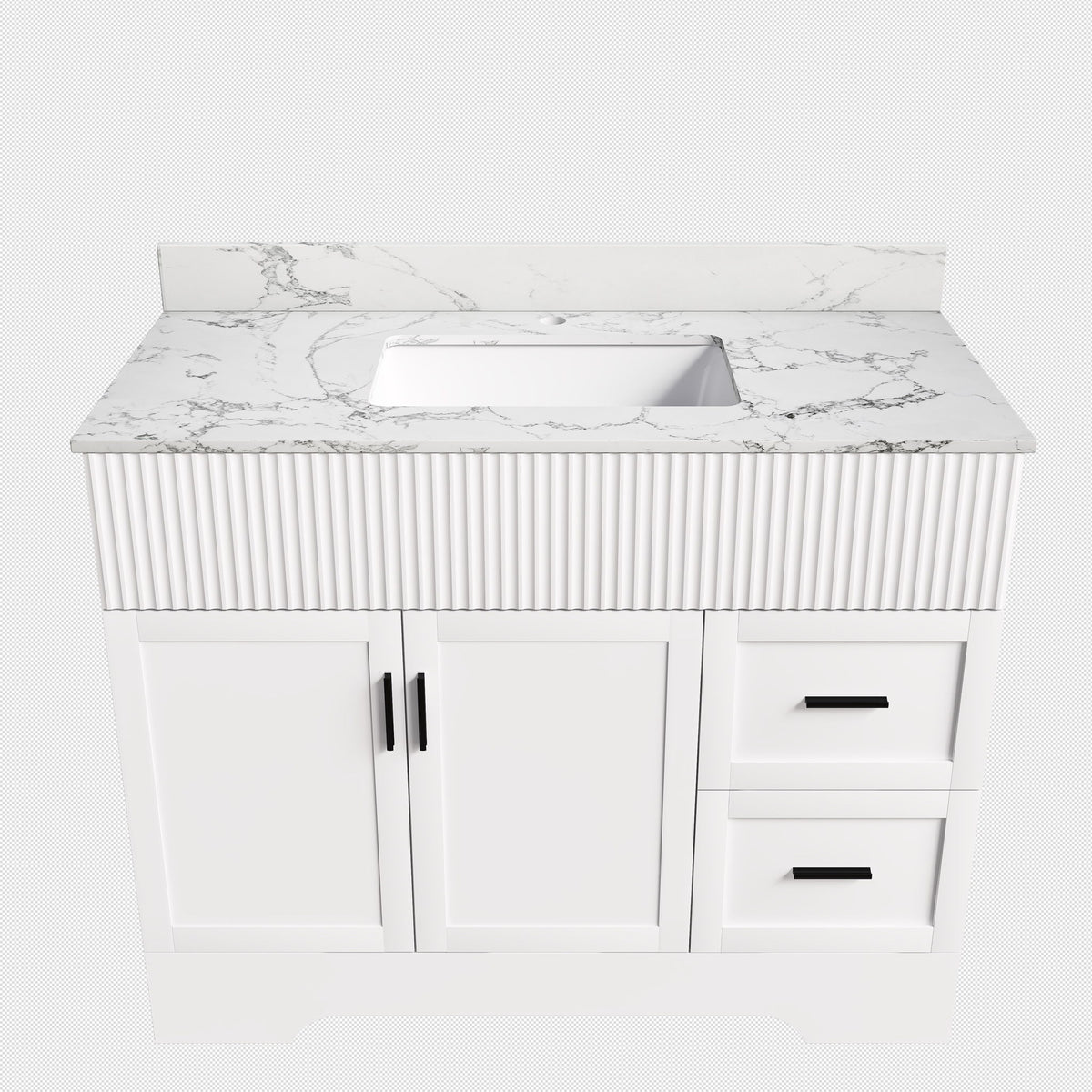 Bathroom Vanity Set, Fluted Cabinet, Soft Close Doors & Drawers, Sink Included - White