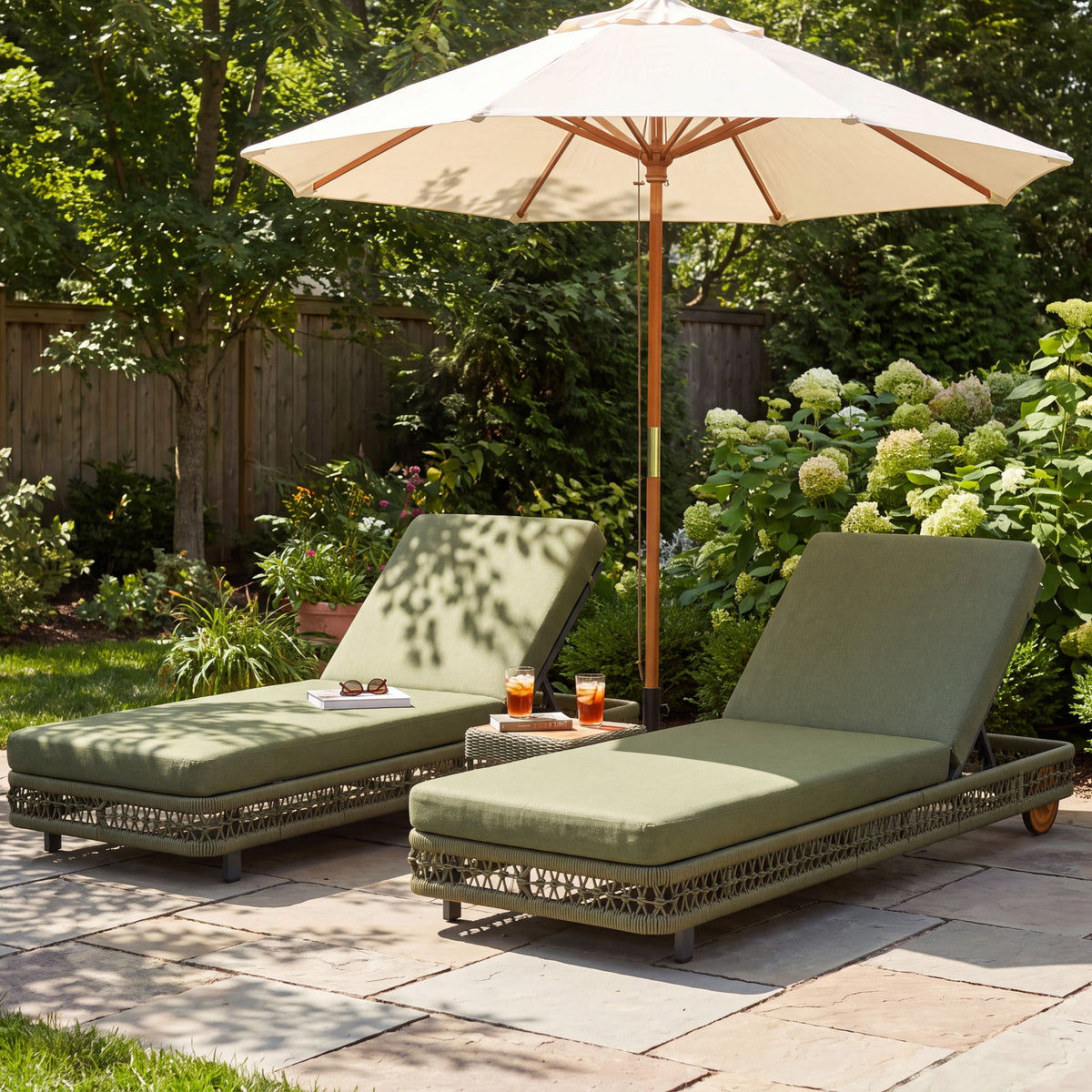 Outdoor Chaise Lounge & Wheels, 5 Position Adjustable Backrest