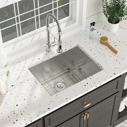 Undermount Laundry Sink 24" Deep Single Bowl - Brushed Nickel