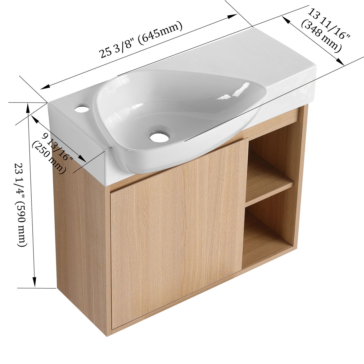 26" Wall Mounted Bathroom Vanity With Sink & Soft Close Door - Oak