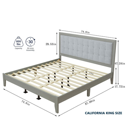 Mid Century Modern Platform Bed With Upholstered Headboard