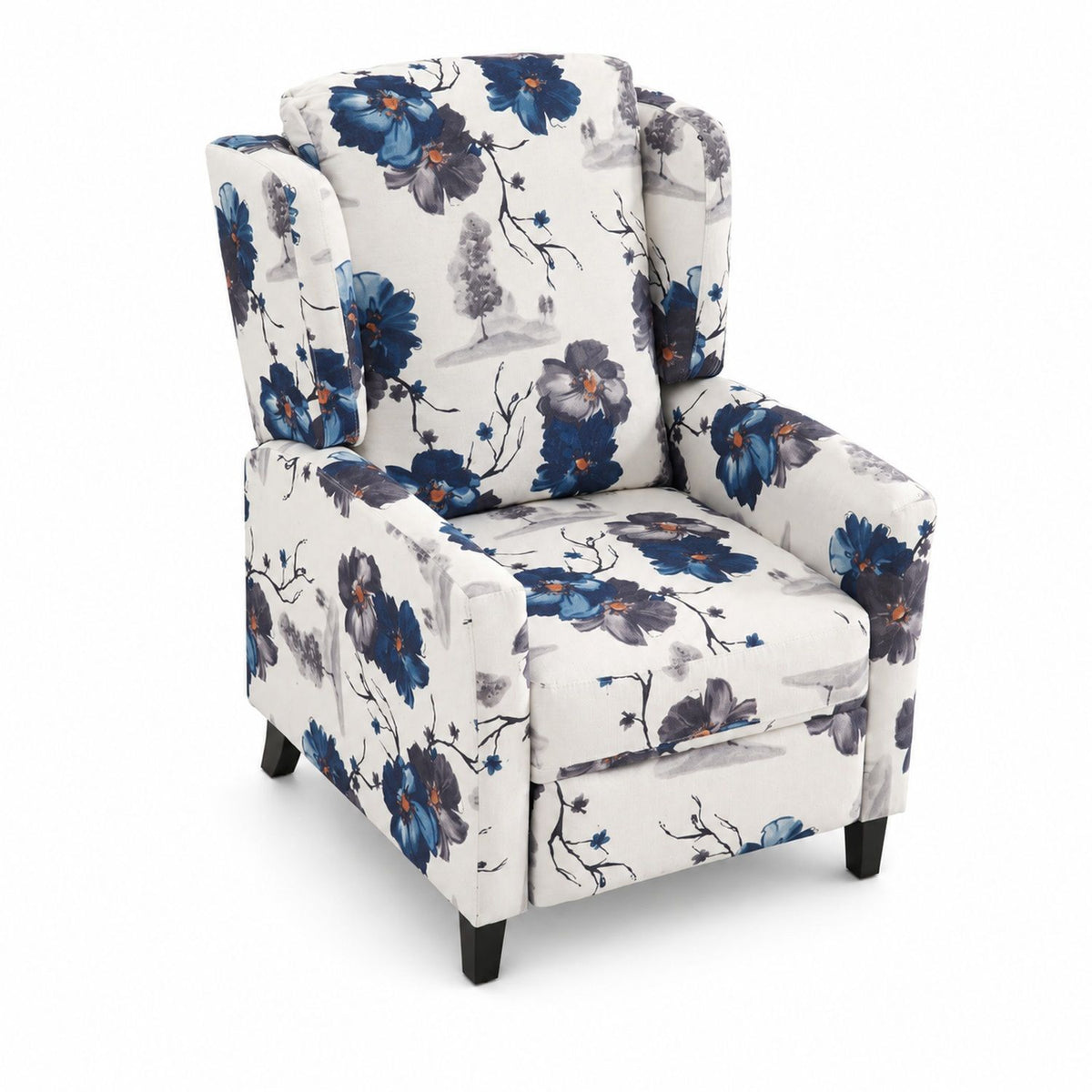 Wingback Recliner Chair With Padded Arms - Blue