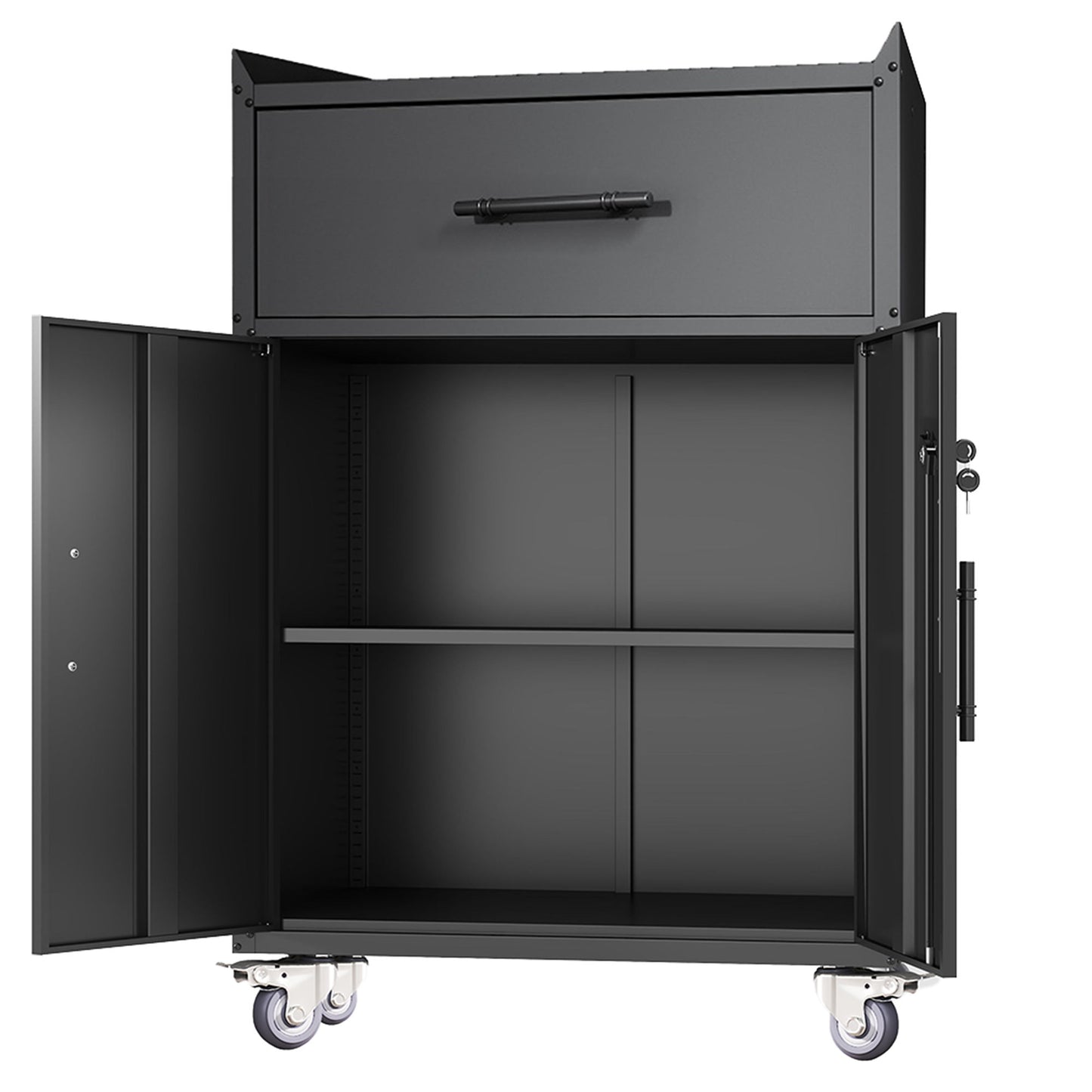 Rolling Metal Tool Storage Cabinet, Lockable Garage Storage Cabinet, Locking Metal Storage Cabinet With Wheels, Rolling Tool Chest, Assembly Required - Black