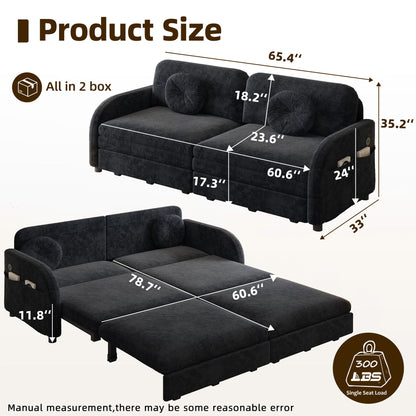 Upholstered Pull Out Couch With Side Pocket & USB Port