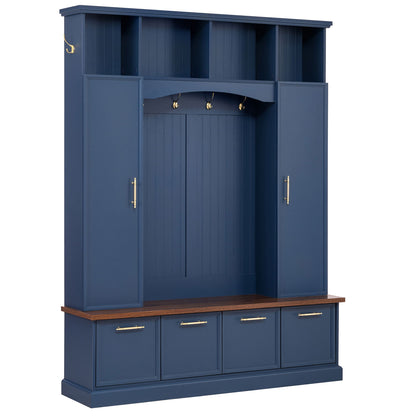 4 In 1 Hall Tree With Hooks & Handles, Adjustable Shelves, Coat & Shoe Rack For Mudroom