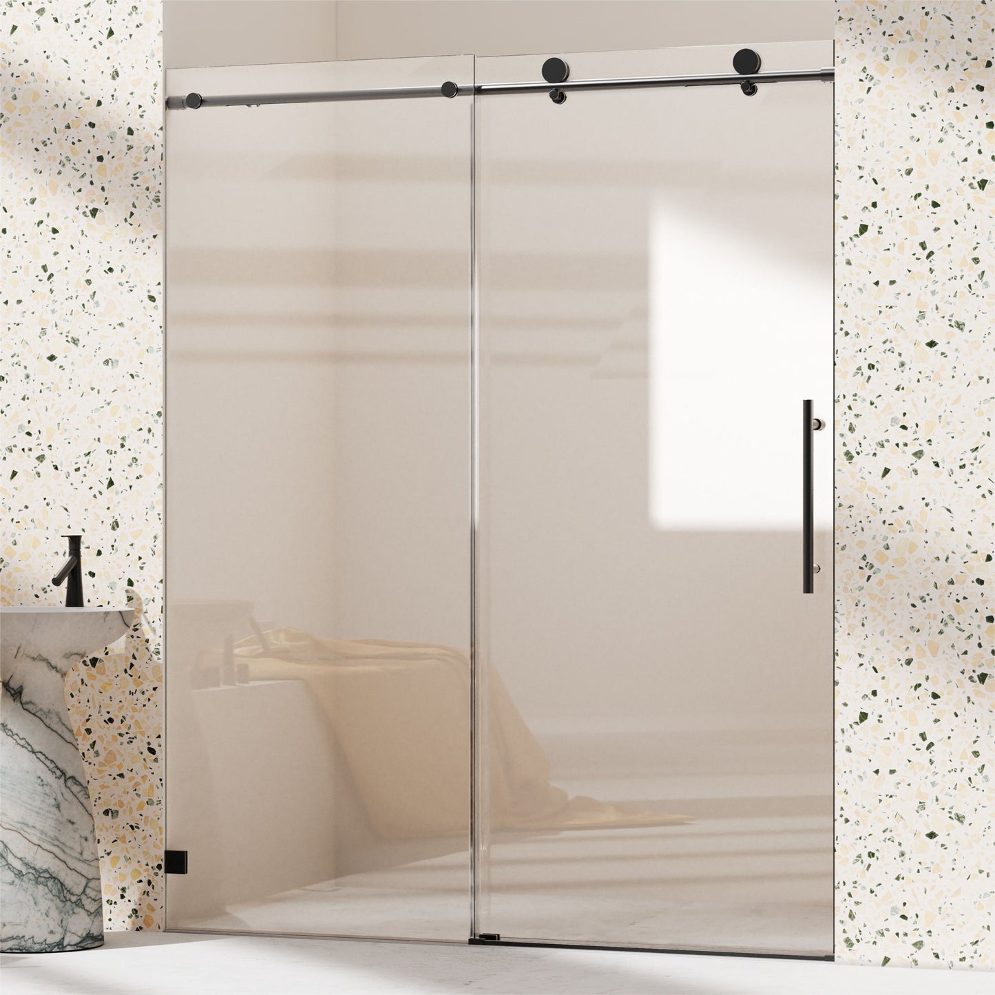 Frameless, Single Sliding Soft Close Shower Doors, 5/16" Sgcc Tempered Glass