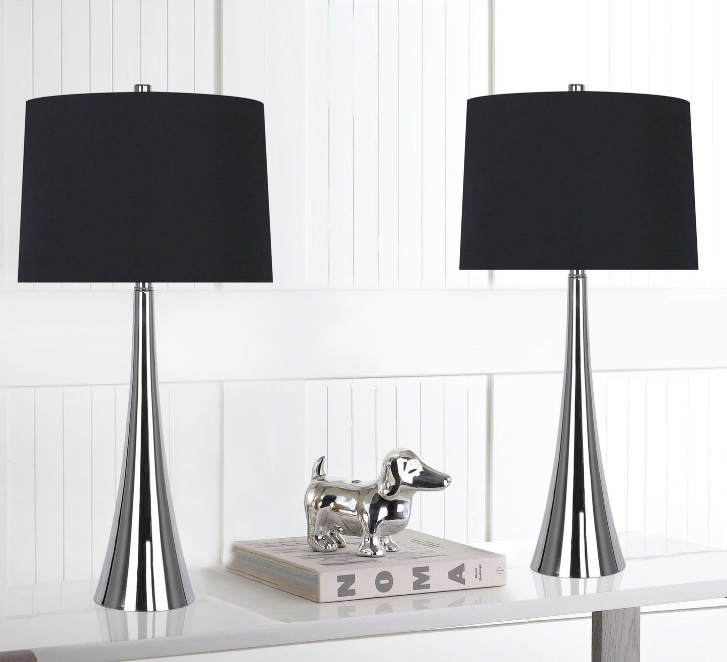 Diana - Contemporary Table Lamp (Set of 2) - Polished Nickel / Black Satin