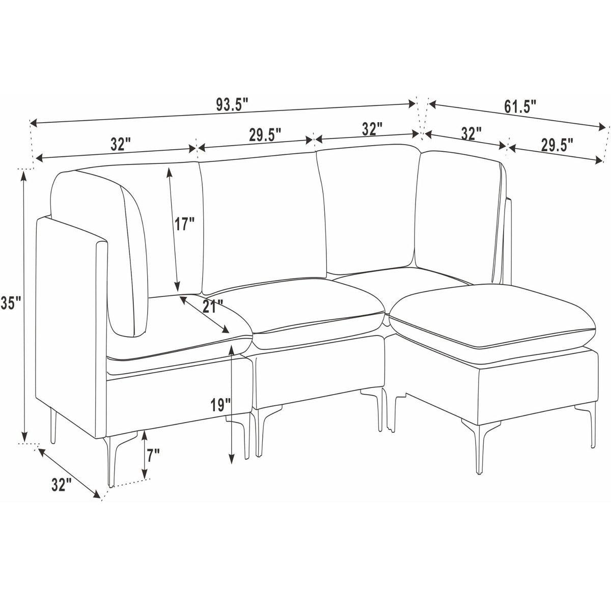 Upholstered Modular Sectional & Tall Legs