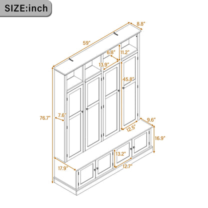 Hall Tree With Bench And Cabinet, 4 In 1 Entryway Bench With Coat Rack