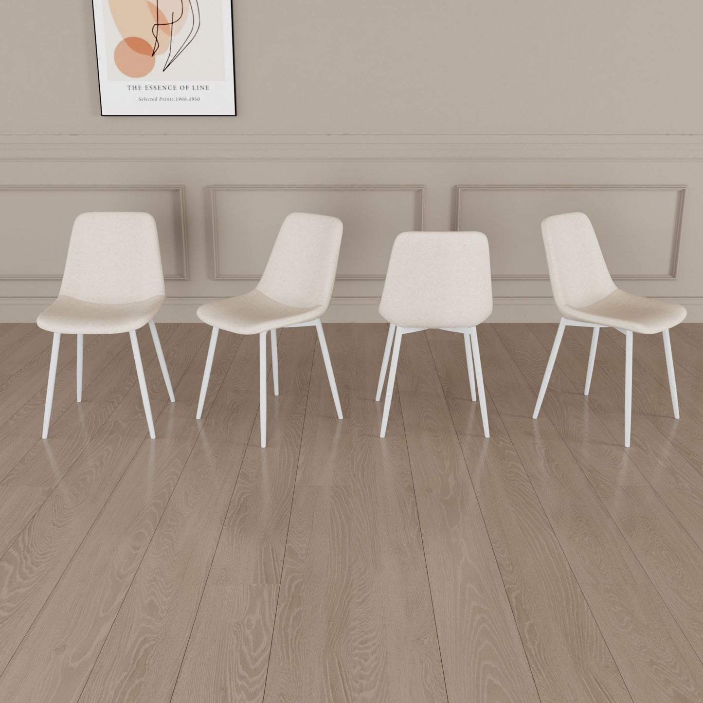 Modern Kitchen Dining Chairs (Set of 4) With Linen Padding And Sturdy Metal Legs - Beige