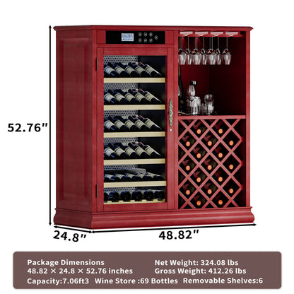 69 Bottle Wine Fridge With Touch Control, LED Lighting, Humidity Regulation - Cherry