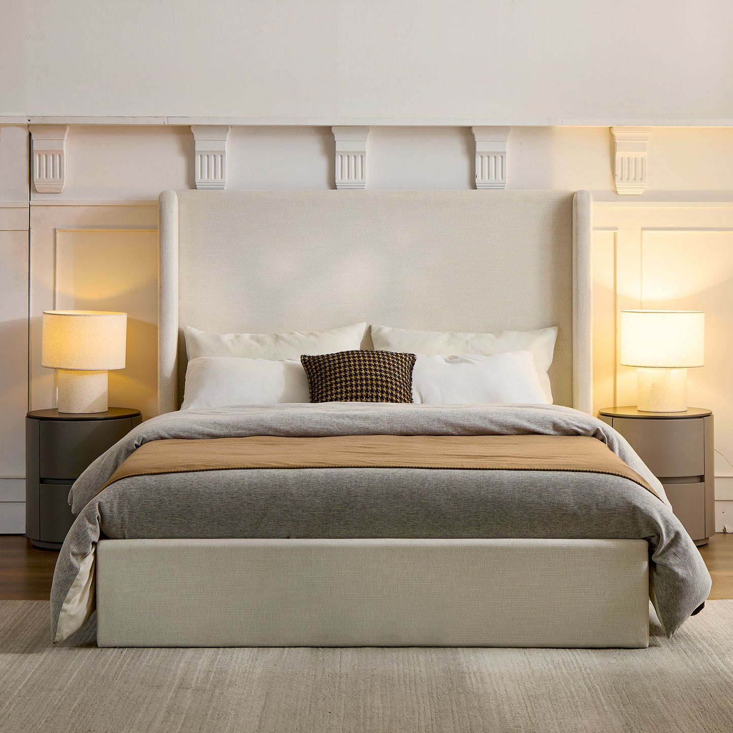 Carmen - Minimalist Upholstered Wingback Bed Frame With High Headboard