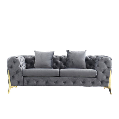 Loveseat With Diamond Button Tufting, Matching Throw Pillows