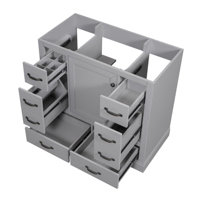 Modern Bathroom Vanity Base Only, 6 Drawer Storage With Adjustable Shelf