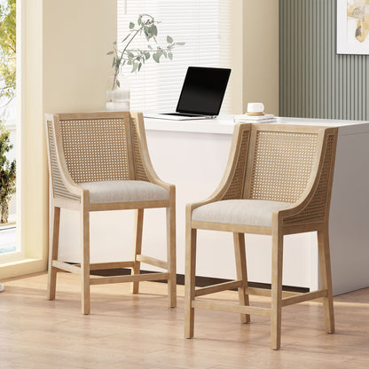 French Country Fabric Upholstered Counter Stools (Set of 2)
