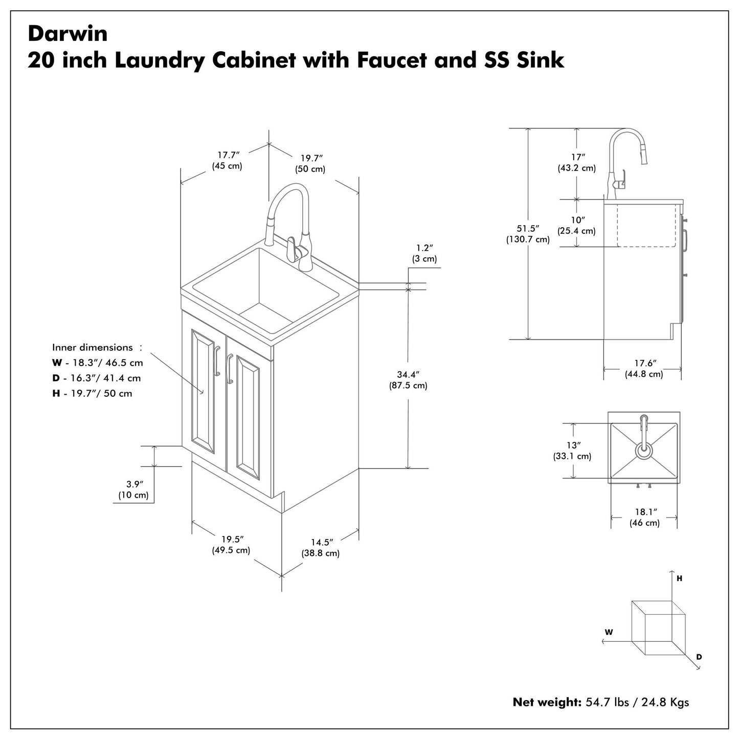 Darwin - Deluxe Laundry Cabinet With Pull-Out Faucet And Stainless Steel Sink