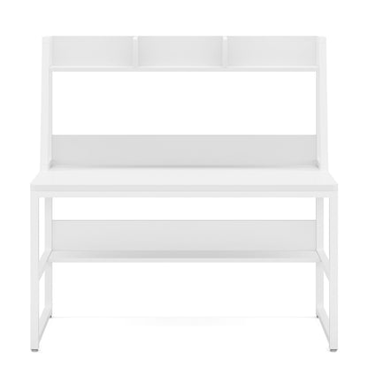 Computer Desk With Hutch And Bookshelf, Compact Home Office Workstation - White