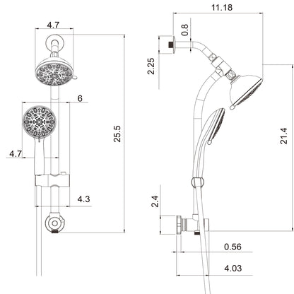 Multi Function Dual Shower Head Shower System With 4.7" Rain Showerhead, 7 Function Hand Shower, Adjustable Slide Bar - Brushed Nickel