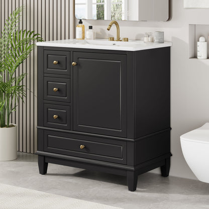 Freestanding Bathroom Vanity With Sink, Soft Close Door, 3 Drawers