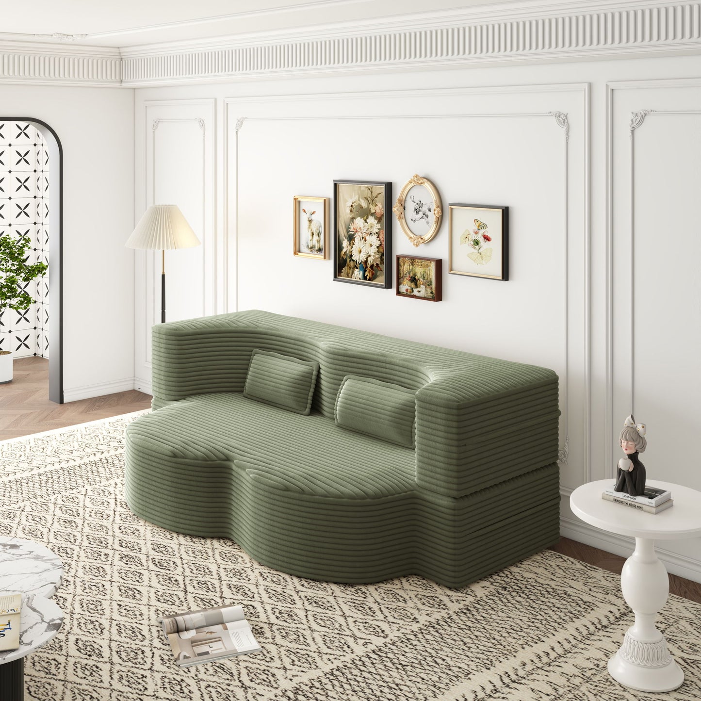 Convertible Foam-Filled Sleeper Sofa Bed With 2 Pillows