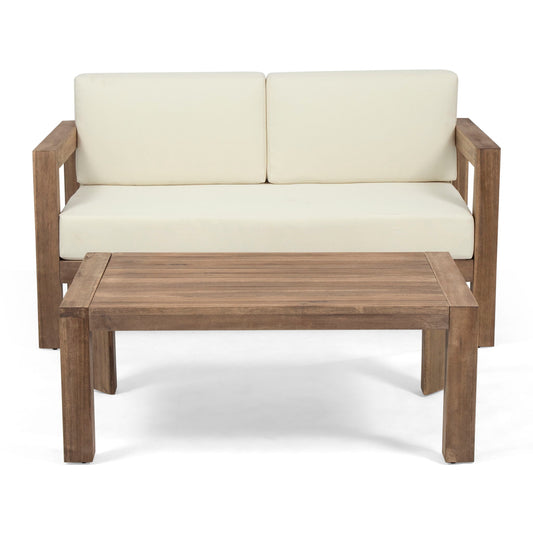 2 Piece Patio Set With Open-Back Loveseat And Coffee Table - Beige / Brown