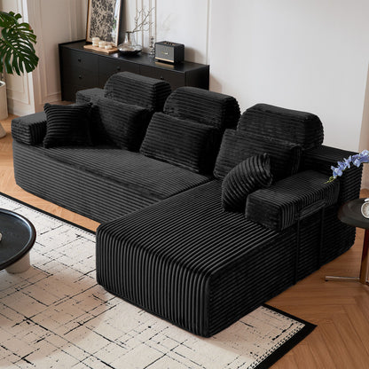 Sectional Sleeper Sofa & Storage Pockets, Modular Couch With Throw Pillows For Living Room