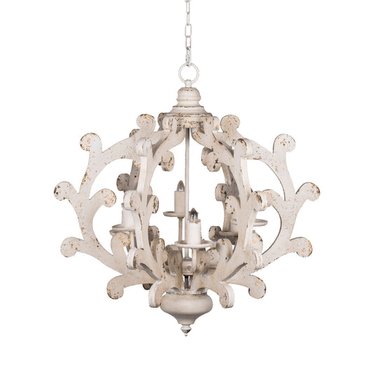 6 Light Chandelier, Hanging Light Fixture With Adjustable Chain For Kitchen, Bulb Not Included - White