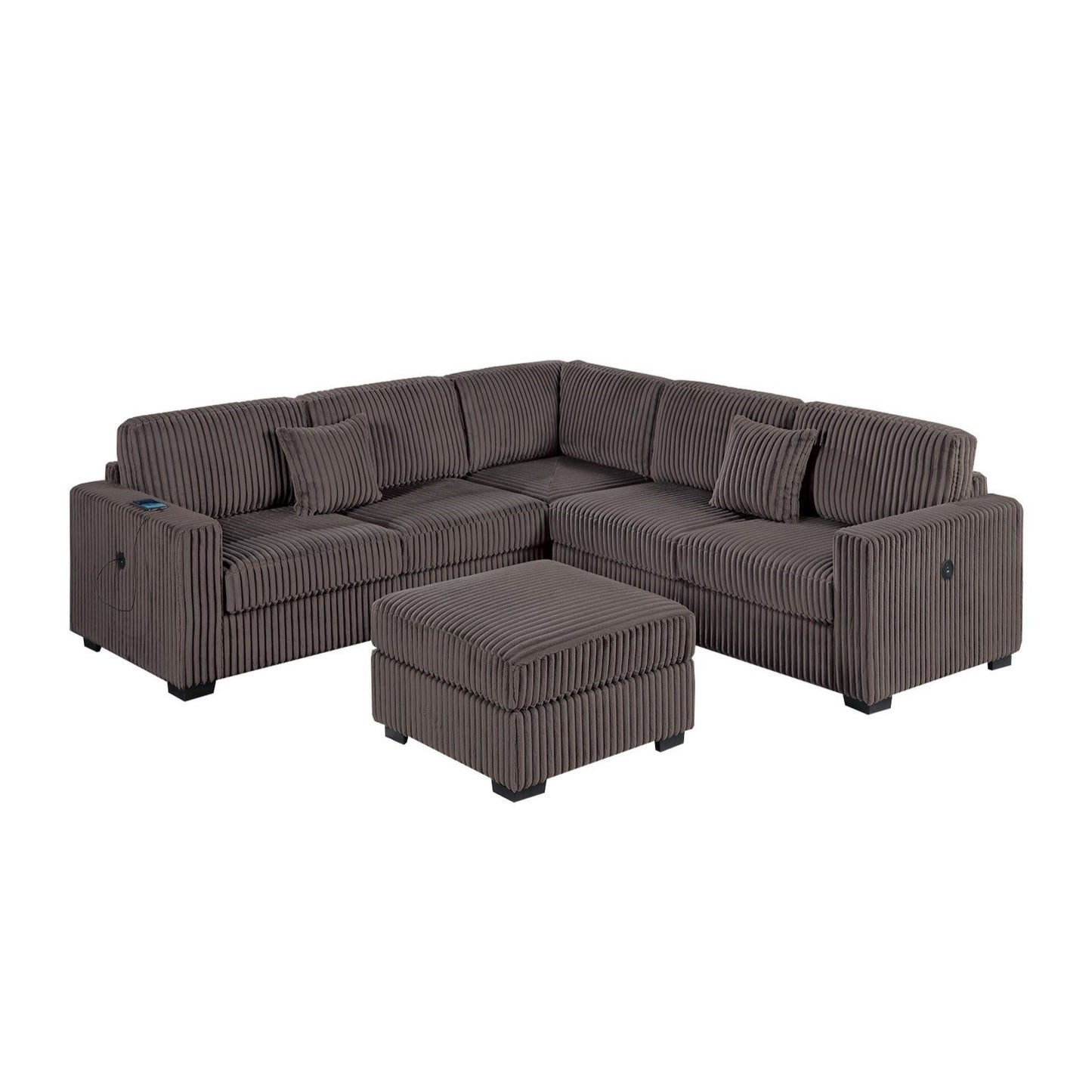 Upholstered L - Shaped 4 Piece Sectional Set With USB, Cocktail Ottoman