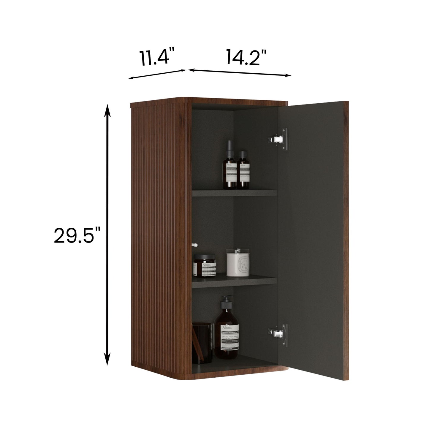 Striped Walnut Bathroom Floating Side Cabinet, Wall-Mounted Storage Cabinet For Small Spaces - Walnut